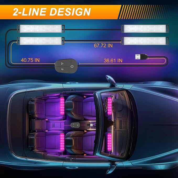 Car LED Lights Interior,RGB Smart Ambient Lighting Car-APP Control | DIY and Music Mode LED Lights for Car Interior,2 Lines Design Inside Car Lights for Trucks SUVs Jeeps Man Woman,DC 5V - Image 6