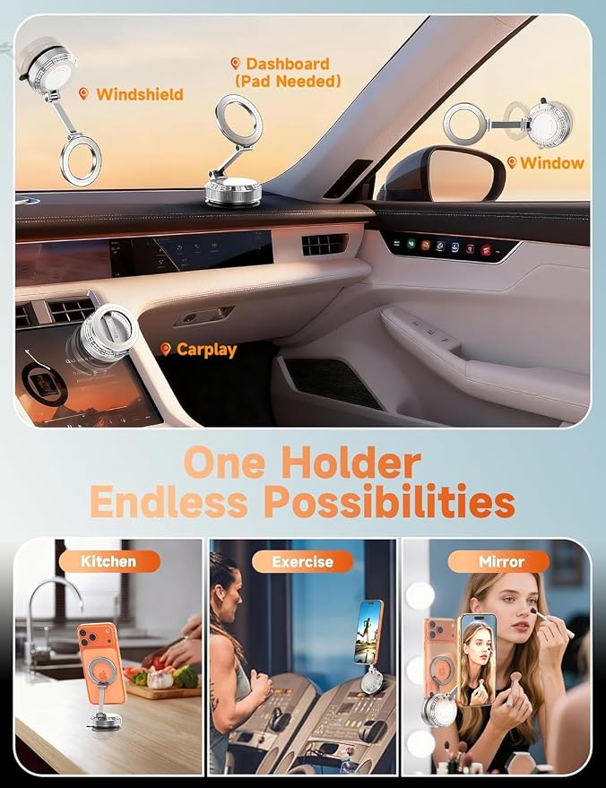 Pure Zinc Alloy Vacuum Magnetic Phone Holders for Your Car [105+LBS Suction & 3800gf Magnetic] 360° Adjustable Magsafe Car Phone Holder Mount for iPhone 17 16 15 14 13 12 Series & Android - Image 2