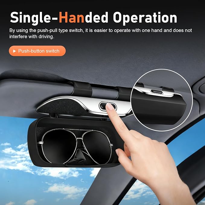 Car Visor Sunglass Holder, ABS Anti-scratch Eyeglasses Protection Case, Multi-function One-press Open Storage Box, Sun Visor Organizer Accessory for Most SUVs Sedans Trucks (Black) - Image 4