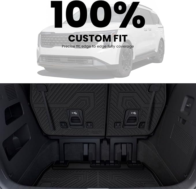 LASFIT Cargo Mats for Kia Carnival 2022-2027 /Kia Carnival Hybrid 2025-2027 | All Weather TPE Custom Fit Cargo Trunk Mat & Backrest Mats Accessories, Black - Image 3