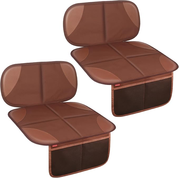 Sinvitron Car Seat Protector for Kids, Anti-Slip Thick Padding, Seat Mark Protection, 2 Storage Pockets for Toys & Snacks, Universal Fit for Most Vehicles (Brown, 2 Pack) by Sinvitron