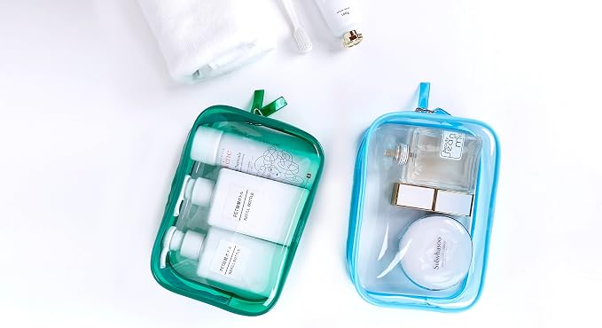 Buminee Clear Pouch Small, Clear Makeup Bag, 6.6"x2.3"x4.7" Size TSA Approved Toiletry Bag, Clear Travel Bags for Toiletries, Clear Cosmetic Bag for Women and Men Small-1 Pack Green - Image 3