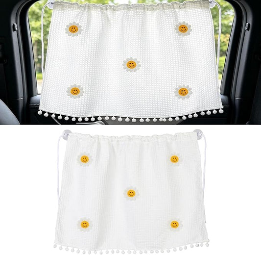 Car Side Window Sun Shade Privacy Curtain for Baby, 25.2"x18.1" Cute Blackout UV Protection Car Window Shades with Suction Cup for Back Seat, Auto Camping Windows Screen Shades (Five Smile Flowers) by Unknown