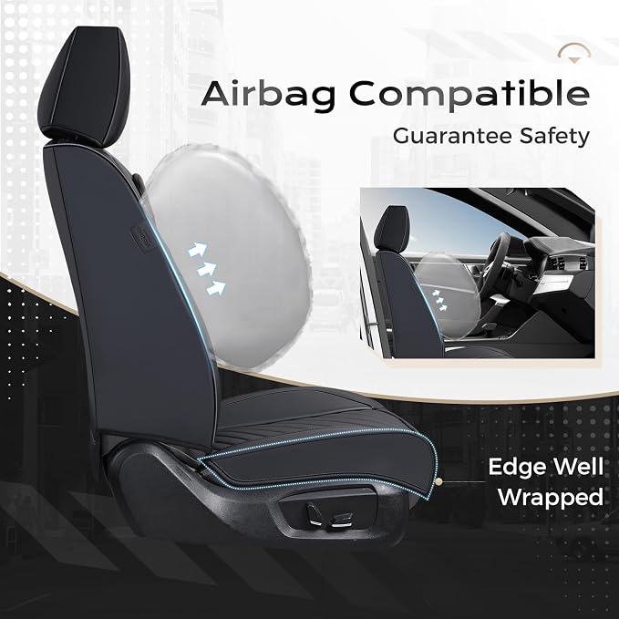 Coverado Car Seat Covers Full Set 5 Pieces, Luxury Nappa Leather Seat Covers Universal Fit Waterproof Non-Slip Breathable Front & Back Automotive Seat Protectors for Cars, SUVs, Trucks - Image 4