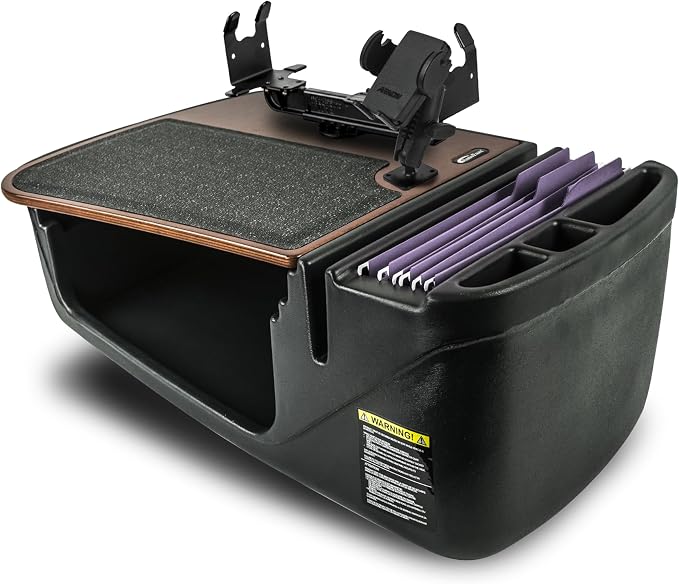 AutoExec Efficiency GripMaster Car Desk for Your Vehicle Workstation and Mobile Office, Mahogany with 400 watt Power Inverter, Printer Stand and Phone Mount by AutoExec