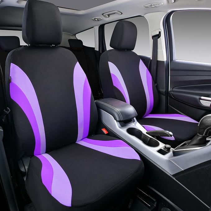 CAR PASS Line Rider Sporty Front Seat Covers,Purple Car Seat Covers Two Front Seats Only for Cute Women Girl, Airbag Compatible,Universal Fit Sedans,Cars,Vans,SUV,Truck(Black and Purple) - Image 2