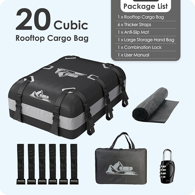 Car Rooftop Cargo Carrier Bag 15-20 Cubic Feet(20Cu.Ft-Gray) - Image 8