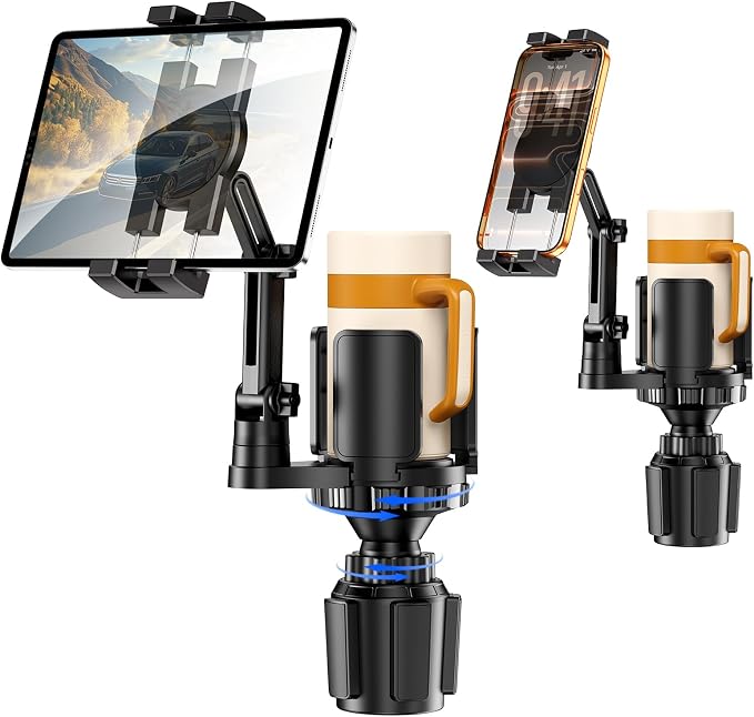 Tablet Holder for Car, 3 in1 Stable Cup Holder ipad Car Mount with Expander | Adjustable Base and Long Arm with 360°Rotation Phone ipad Holder for 4-12.9‘’ Tablet, All Smartphones and Most Bottles by bokilino