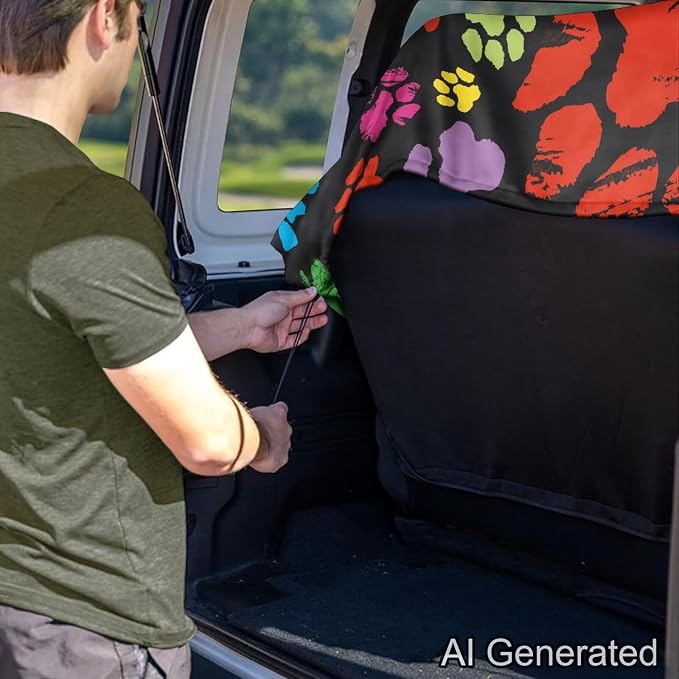 Coorful Dog Paw Pattern Rear Car Seat Cover Waterproof Bench Seats Protector for Most Vehicles Cars Truck SUV, Universal Automotive Backseat Protector with Anti Slip Back - Image 5