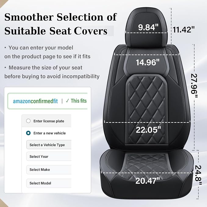 Coverado Car Seat Covers Full Set, Front and Back Seat Covers for Cars, Luxury Faux Leather Waterproof Seat Covers, Black Car Seat Covers, Car Seat Protector Accessories Universal Fit Most Vehicles - Image 5