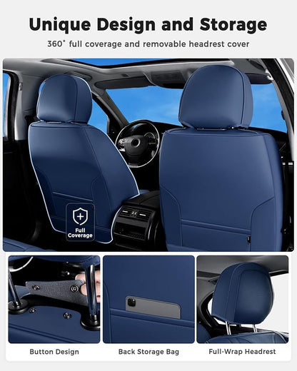 Huidasource Blue Front Seat Cover Luxury Nappa Leather, Front Car Seat Covers with Airbag, Front Storage Pocket, Lumbar Support, Cooling＆Heating, Seat Cover Universal Fit for Most Cars SUV Trucks Blue - Image 4
