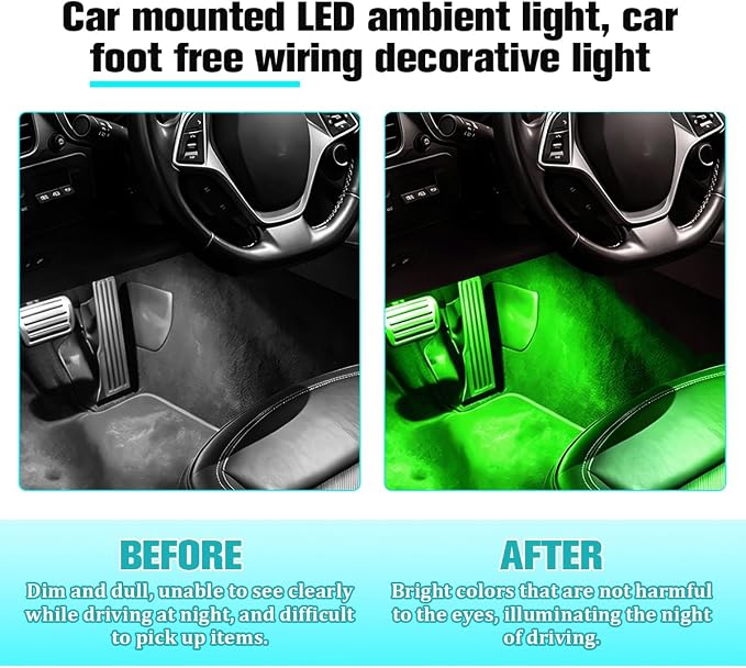 Car Interior LED Light, 4-in-1 USB Port Vehicle Under Dash Ambient Neon Lighting Decoration, Automotive Inside Foot Well Atmosphere Lamp, Universal Fit (Green) - Image 5