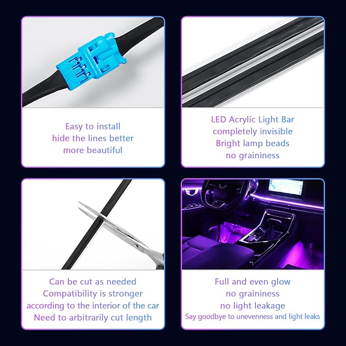 Car-Ambient-Lighting-Kit,RGB 18 in 1 256 LED with Wireless APP DIY Modes | Acrylic Interior Car LED Strip Light for Universal Cars - Image 7