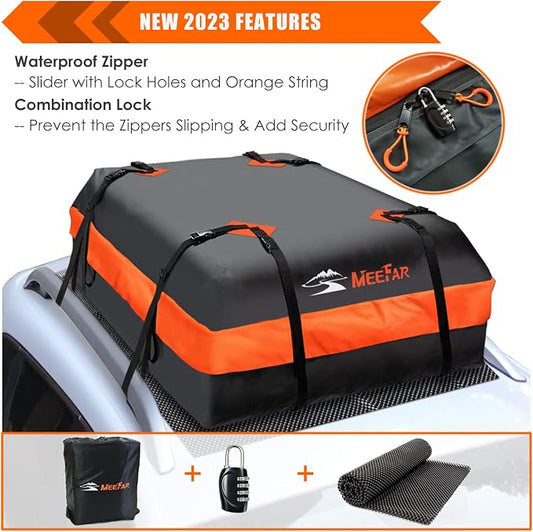 Car Roof Bag Rooftop Cargo Carrier Bag Waterproof 15 Cubic Feet roof Cargo | Soft Shell Luggage rack bag for All Vehicle with/Without Rack,Includes Anti-Slip Mat,8 Reinforced Straps,6 Door Hooks,Lock - Image 2