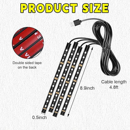 Car LED Strip Light, 48 LEDs RGB Neon Interior Atmosphere Lights, 12V Under Dash Ambient Night Light, USB Port Auto Interior Decorative Lamp, Universal Car Accessories (Ice Blue) - Image 2
