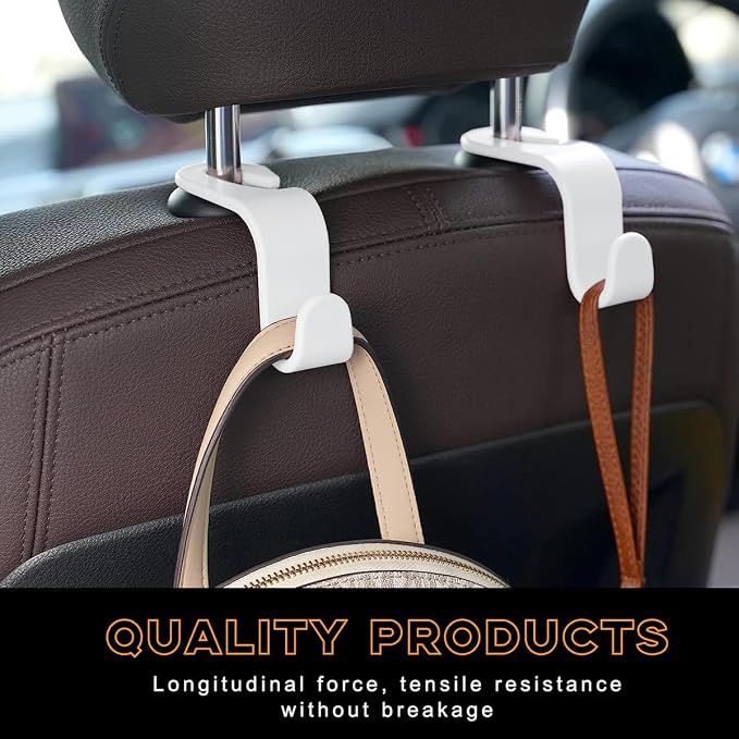 povtii 4PCS Car Seat Headrest Hook, Auto Back Seat Hanging Storage Organizer, Vehicle Seatback Hanger Holder for Purse Handbag Coat Umbrella, Universal Interior Car Accessories (White) - Image 5