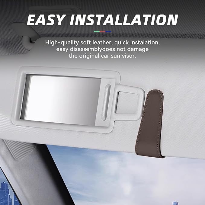 2 Pack Magnetic Leather Car Visor Sunglass Holders, Brown | flip-open design, holds eyewear tickets or cards, tool-free mounting, fits most cars and trucks, car interior accessories - Image 5