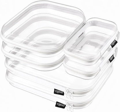 YQBRAO Clear Hard Shell Zipper Cases, Diaper Bag Organizer Pouches, White | Rigid clear shells in three practical sizes organize toiletries, cosmetics, cables, stationery and household essentials by Unknown