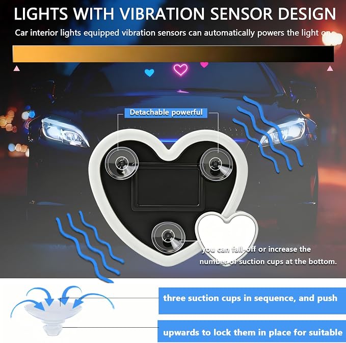 Solar Powered Heart Light for Car (2pc ice Blue) | 2pcs Led wireless lamp with 6 modes vibration sensor, auto light activation, romantic gift for couples interior decor - Image 5