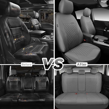 CAR PASS Quilting Faux Leather Seat Covers Full Set, Waterproof Deluxe PU Premium Auto Seat Cover, Breathable Seat Covers Universal Fit for Most Sedan SUV Van Small Truck, Airbag Compatible All Gray - Image 6