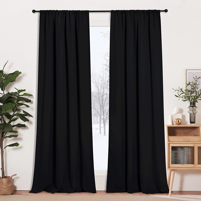 RYB HOME Blackout Curtains for Bedroom Living Dining Room 102 inches Long | Privacy, Thermal Insulated, Sunlignt Heat Blocking, Drapes for Sliding Patio Door Apartment Loft, W42 x L102, Black, 2 Panels by RYBHOME
