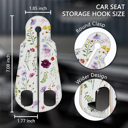 Blusabaca 2PCS Car Seat Headrest Hooks, Purses Bags Holder, Flowers Floral | PU Leather, Double Metal Back Storage Hangers for Grocery Bags Handbags Bottles Coats Phones, Car Accessories Organization - Image 5