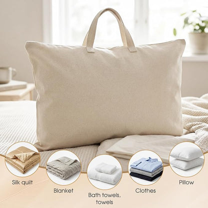 2 Pack Travel Pillow and Blanket Bags, 100% Cotton Canvas Pillow Storage Bag with Handles for Airplane Home, Heavy Duty Breathable Organizer for Bedding Linens, Pillow Bag for Traveling(2,20"x30") - Image 4