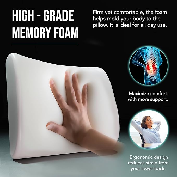 Samsonite Memory Foam Lumbar Support Pillow for Office Chair, Gaming Chair & Car Seat Automotive Use, Ergonomic Back Cushion, Work from Home Essentials, Office Essentials for Sitting Comfort, Grey - Image 4
