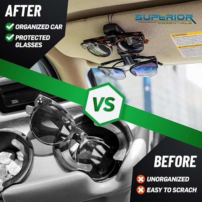 SUPERIOR ESSENTIALS Sunglass Holder for Car Visor Clip - Sun-Glasses Holder and Ticket Card Clips - Car Visor Accessories - Luxury Eyeglass Car Mount (Pack 1) - Image 4
