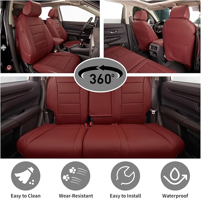 EKR Civic Seat Covers Custom Fit for Honda Civic (Hatchback) 2017 2018 2019 2020 2021 (Rear W/Armrest),Waterproof Leather Car Seat Cover Full Set,Faux Leather(Burgundy) - Image 4