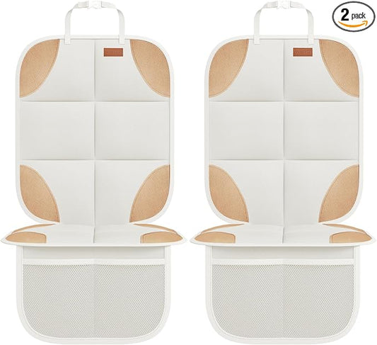 SMART ELF 2 Pack Car Seat Protector-600D Fabric Waterproof (Beige Brown) | Baby and Pets for Child Car Seat with Thicily Padded and Non-Slip Backing Mesh Pockets, Universal Size - Sedan SUV Truck by SMARTELF