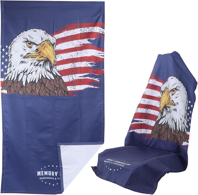 Car Seat Towel Covers Front Seats for Yoga,Gym,Workout,Sports,Running and Hiking,Automotive Washable Sweat Towels Seat Protector Cover Blanket for Cars Golf Trucks (American Flag Eagle, 1Pcs) by LoyaGour