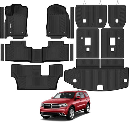 Floor Mats for 2013-2015 Dodge Durango 7 Seats/Bench Seats | Trunk Mat and 2nd/3rd Backrest Mat & Door Sill Guard All Weather TPE Protector Full Set Interior Accessories Floor Liners by Bingoliner