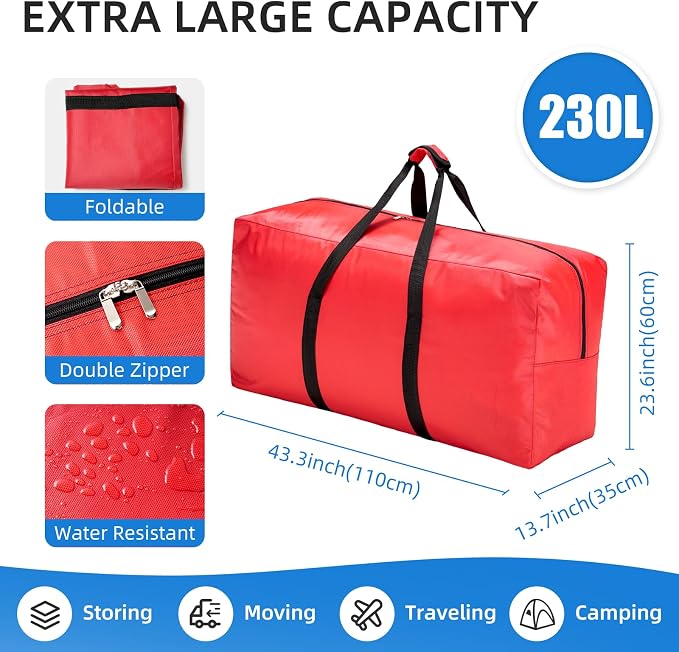 Extra Large travel duffel bag with Strong Handles, 230L Waterproof duffel bag, Durable Zippers, Extra Large Storage Totes for Space Saving and Moving Supplies, Red - Image 2