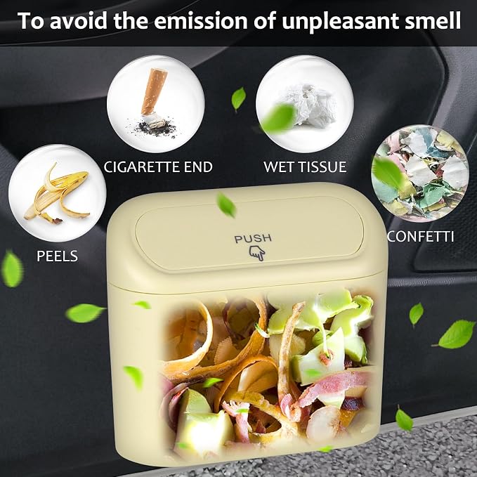 Accmor Car Trash Can, Portable Vehicle Trash Bin with Lid, Car Dustbin Garbage Organizer Holder with One Roll Trash Bag, Leakproof Hanging Mini Cars Storage Bag Container for Auto, SUV, Office (Beige) - Image 7