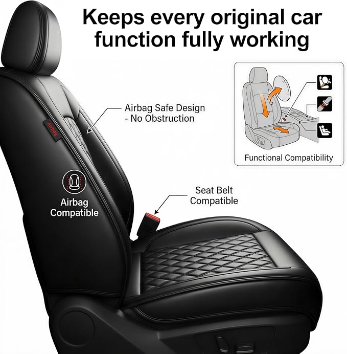Car Seat Covers Compatible with GMC Terrain 2010-2025 2026 - Waterproof & Breathable Luxury Leather All-Weather Seat Cushions Protectors, Airbag Compatible, Only 2 Front seat Covers (Black) - Image 6