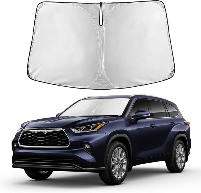 Autovir Windshield Sun Shade Fit for 2020-2024 2025 2026 Toyota Highlander | Sunshade, Front Car Window Shades Sun Visor, Blocks UV Rays & Heat, Car Accessories by Autovir