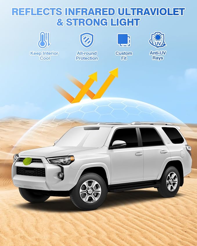 Canvcle Window Shades for 5th Gen Toyota 4Runner 2010-2024 Accessories Windshield Sun Shade Side Rear Window Covers Sunshade Full Set Sun Visor Privacy Protection Camping Keep Vehicle Cool Black 8PCS - Image 2
