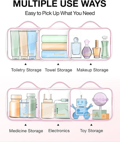 BAGSMART Clear Toiletry Bag with Handle 3-Pack TSA Approved, Pink | Water-resistant Travel Toiletry Bag, Carry On Travel Accessories Bag, Airport Airline Quart Size Bags Women Men, Makeup Bag - Image 5