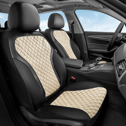 Coverado Front Seat Covers, 2-Pack Luxury Diamond Leather Car Seat Cover with Carbon Fibre Weave Design, Waterproof Car Seat Protectors, Black&Beige Driver Seat Covers Universal Fit for Cars Trucks by COVERADOAUTO