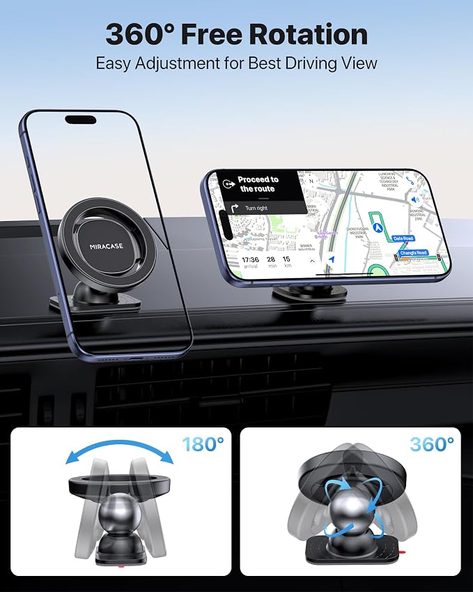 miracase Latest Upgrade for MagSafe Car Mount [33+LBS Strong Suction & 2200gf Magnetic] Small Phone Holders for Your Car Dashboard, 360° Adjustable Car Phone Holder Mount for iPhone Garmin GPS - Image 8