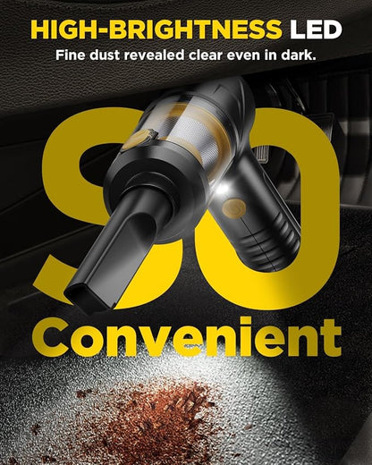 Handheld Vacuum Cleaner, 21000Pa Cordless 4-in-1 Mini Car Vacuum | Cordless Vacuum with LED Lights, Built-in Brushless Motor, Type-C Charging, Portable Design for Cars, Office Desks, Keyboards - Image 3
