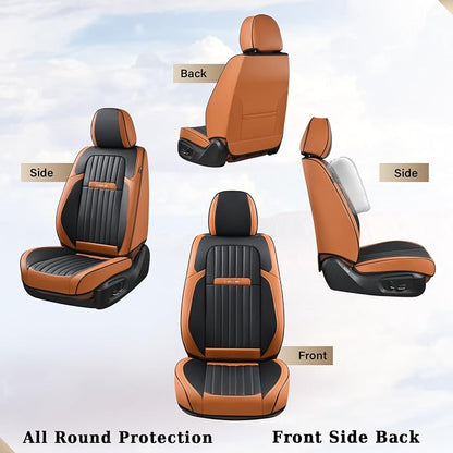Coverado Car Seat Covers Full Set, Car Seat Protector Car Seat Cushion, Nappa Leather Seat Covers for Cars, Front and Back Seat Protectors Cushions Universal Fit for Most Cars Vehicles(Brown&Black) - Image 5