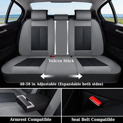 Coverado Car Seat Covers, Rear Seat Covers Leather Car Seat Covers Waterproof Back Seat Cover for Cars, 3-Pieces Seat Covers Backseat Universal Seat Cushion Protector for Most Cars Trucks, Gray&Black - Image 5