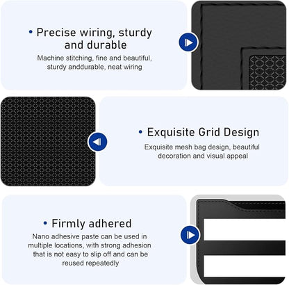 Car Storage Bag, Leather Mesh Car Side Door Organizer, Self Adhesive Seats Consoles Storage Bag for Mobile Tickets Keys Cards, Universal for Most Vehicles (Black) - Image 5