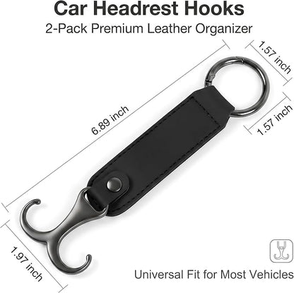 Car Headrest Hooks, Leather Seat Back Organizer with Ring Buckle, Wear Resistant Hanging Interior Storage Accessories, Universal for Most Cars SUVs Trucks (Black) - Image 2