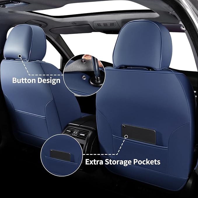 FLORICH Universal Seat Covers for Cars Full Set, Automotive Seat Covers, Waterproof Leather Car Seat Protector Fit for Most Sedans SUV Pick-up Truck- Blue&Black - Image 4
