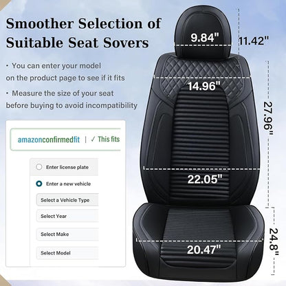 Coverado Front Seat Covers, Black Nappa Leather Car Seat Covers, Black Seat Covers for Cars, Car Seat Protector Cushions Universal Fit for Most Sedans SUV Pick-up Truck - Image 7