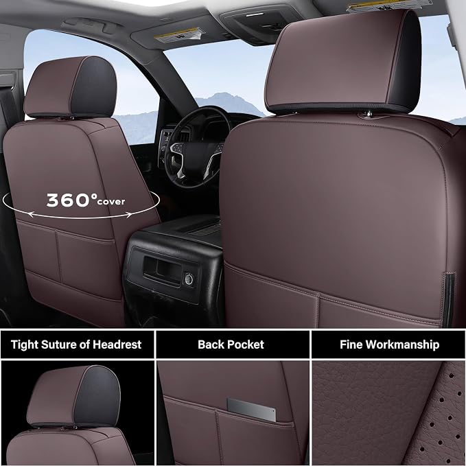 Coverado Chevy Silverado Seat Covers, Faux Leather Seat Covers Fit for Chevy Silverado GMC Sierra 2007-2026 1500, 2015-2026 2500HD 3500HD Crew Double Extended Cab (Front,Brown) - Image 4