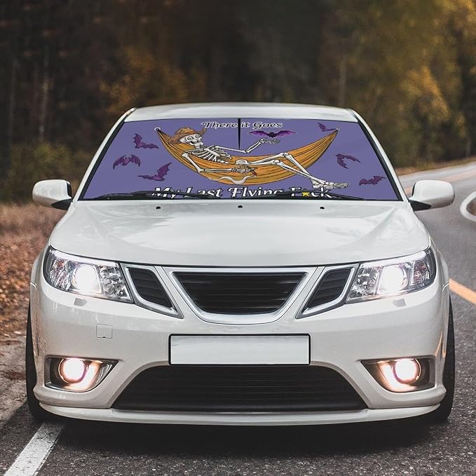 Socira Funny Skeleton Skull Car Windshield Sunshade Umbrella Sun Visor | Foldable Umbrella Sun Shade Cover Sunshade Front Window Cover Car Accessories Blocks Uv Rays (57" X 30") - Image 2